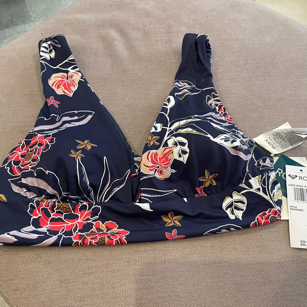 Roxy Sunset Boogie Tri Elongated Bikini Top - Navy and Floral